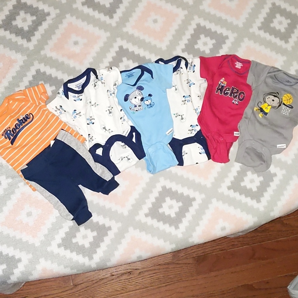 Five Little Boys Onesies and One Shirt and Pants